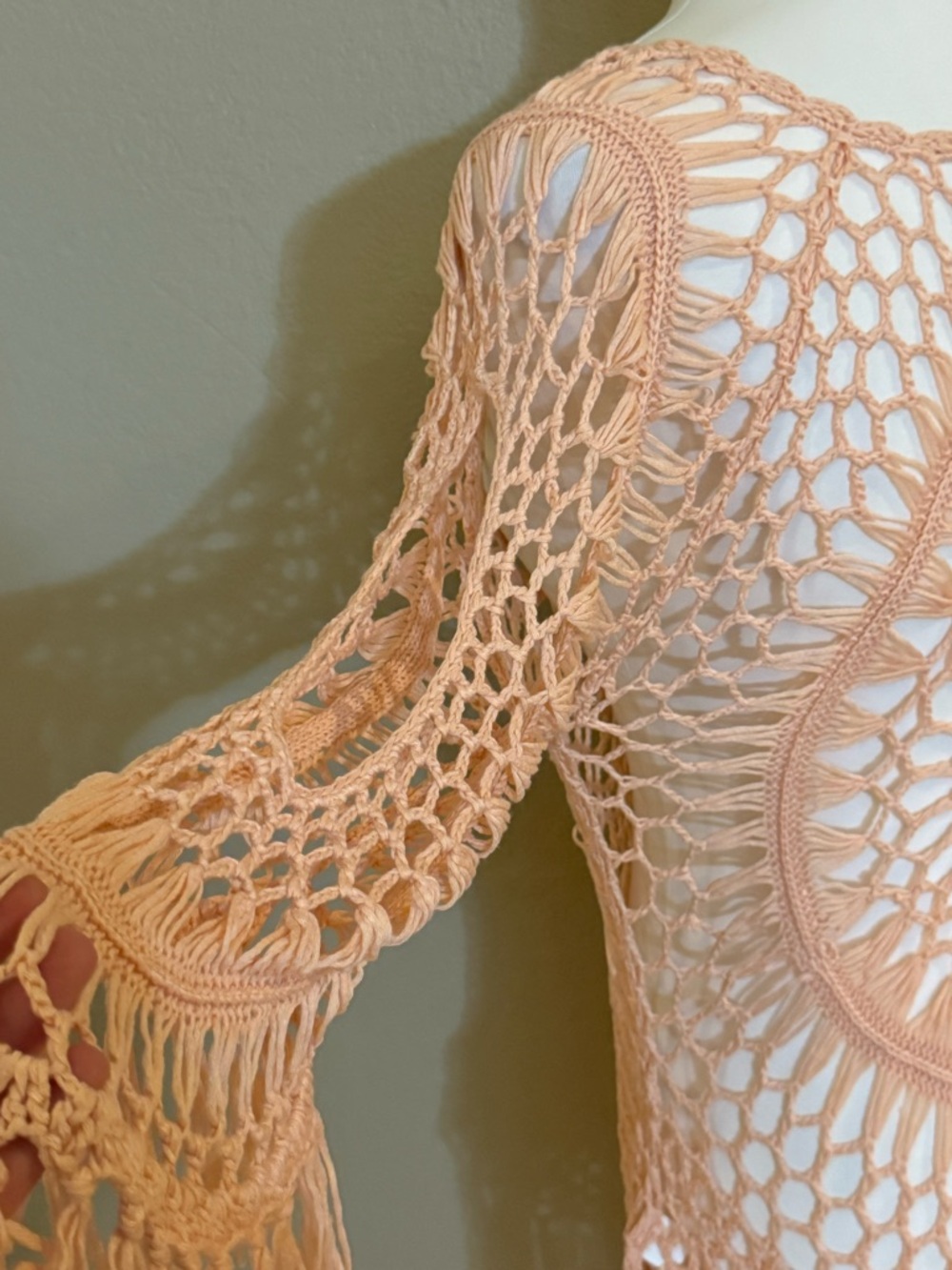 Cupshe Peach Crochet Fringe Swimsuit festival coverup - Picture 5 of 8